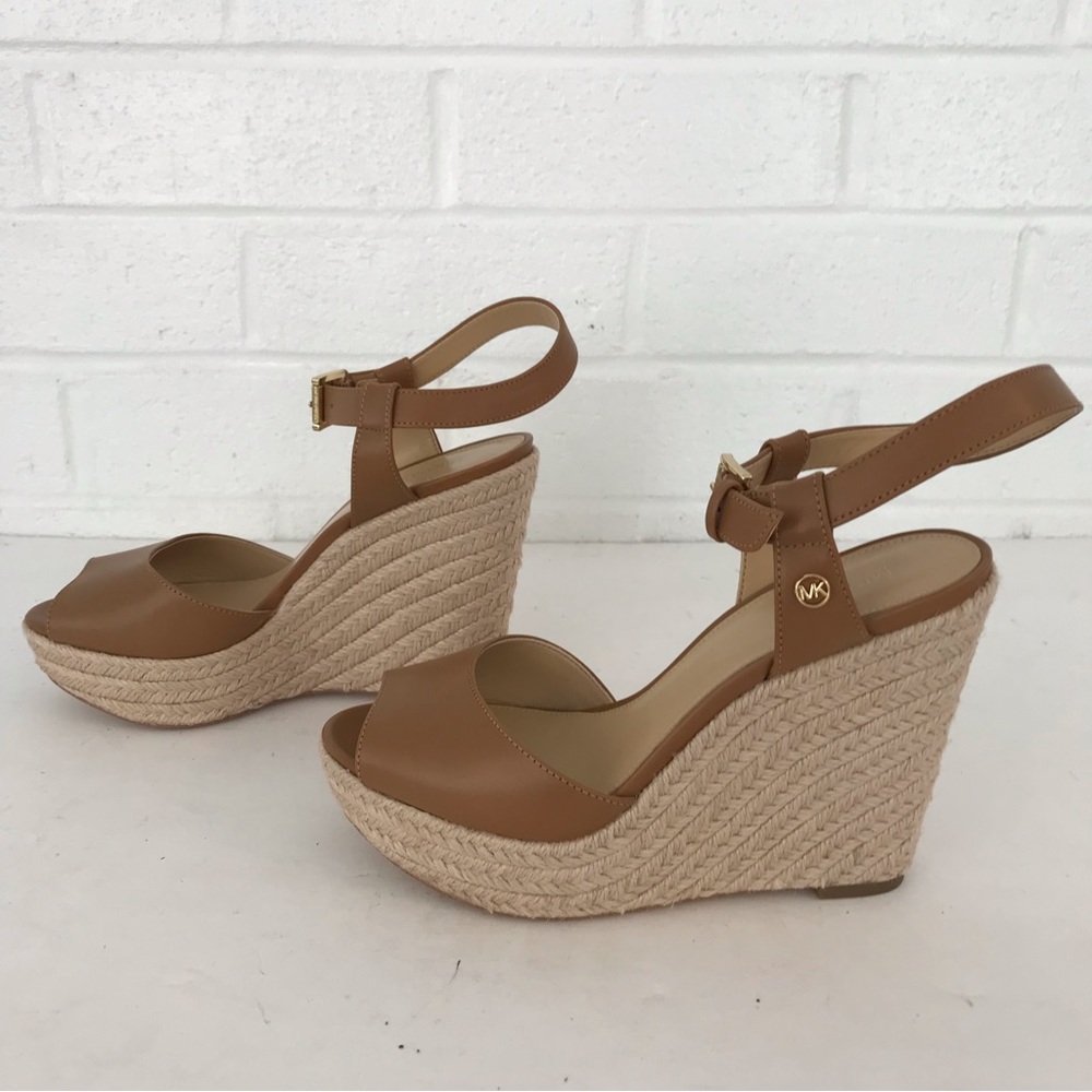 Michael Kors Womens Shoes Brown Leather Rope Wedge Sandals Strappy Size 6.5